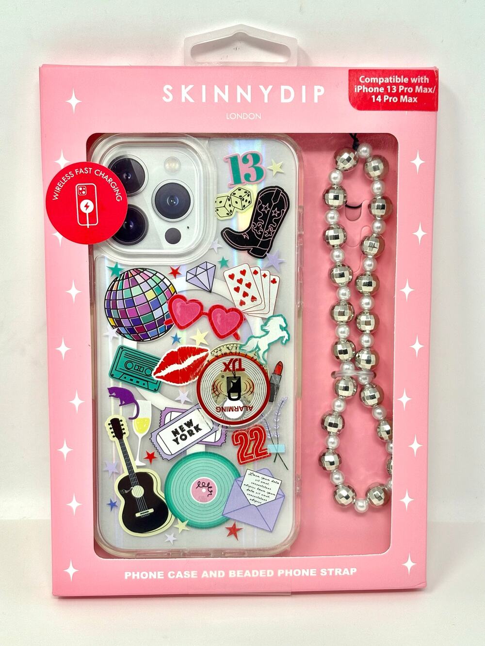 Skinnydip Disco Ball Guitar Cowgirl iPhone 13 / 14 Pro Max New York Beaded Strap